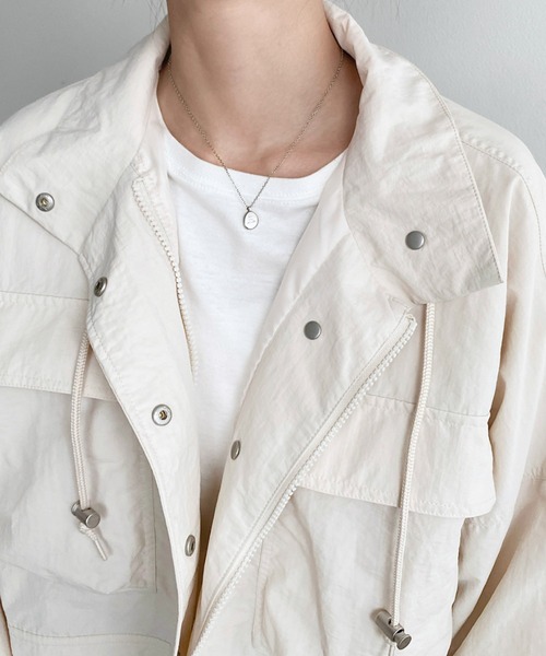 moment+（モーメントプラス）の「ナイロンワッシャースタンドショートジャケット（ミリタリージャケット・レディース・ブラック/アイボリー/グレー・M）」の14枚目の写真