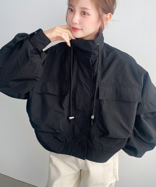 moment+（モーメントプラス）の「ナイロンワッシャースタンドショートジャケット（ミリタリージャケット・レディース・ブラック/アイボリー/グレー・M）」の12枚目の写真