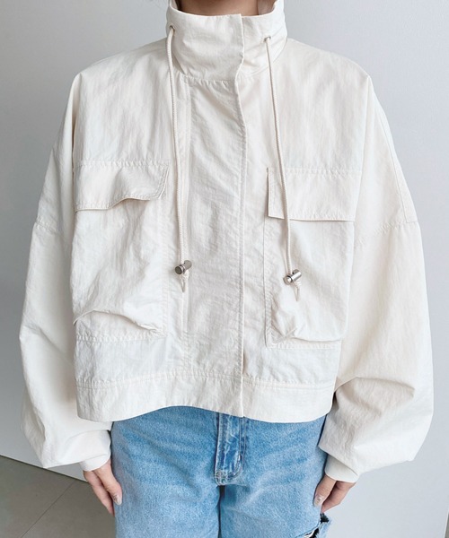 moment+（モーメントプラス）の「ナイロンワッシャースタンドショートジャケット（ミリタリージャケット・レディース・ブラック/アイボリー/グレー・M）」の19枚目の写真