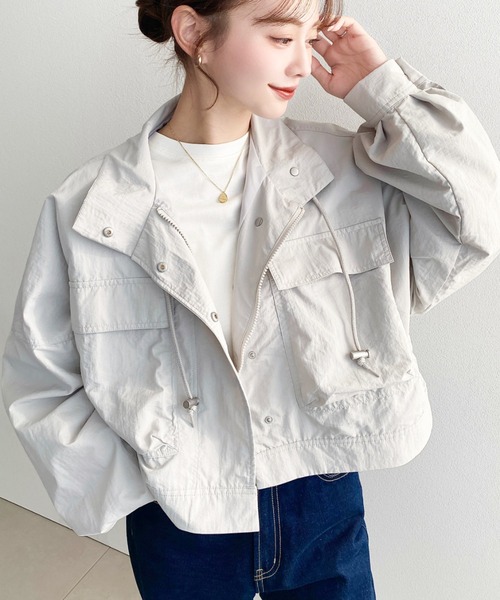 moment+（モーメントプラス）の「ナイロンワッシャースタンドショートジャケット（ミリタリージャケット・レディース・ブラック/アイボリー/グレー・M）」の21枚目の写真