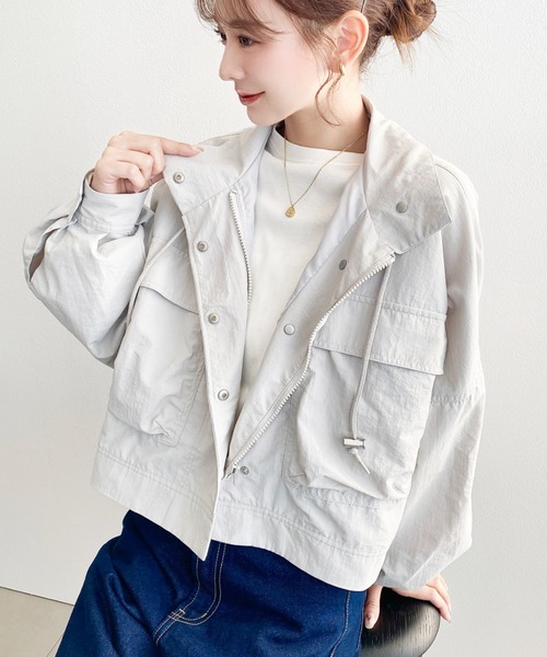 moment+（モーメントプラス）の「ナイロンワッシャースタンドショートジャケット（ミリタリージャケット・レディース・ブラック/アイボリー/グレー・M）」の20枚目の写真