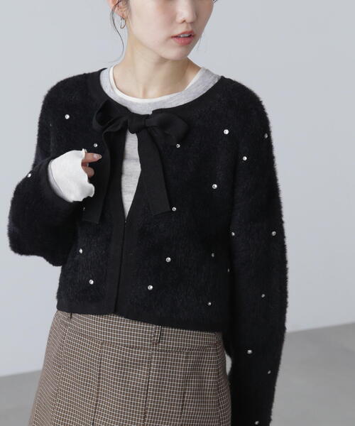 FREE'S MART（フリーズマート）の「◆ラインストーンクロップドニットカーディガン（ニット/セーター・レディース・レッド/グレー/ブラック・FREE）」の5枚目の写真