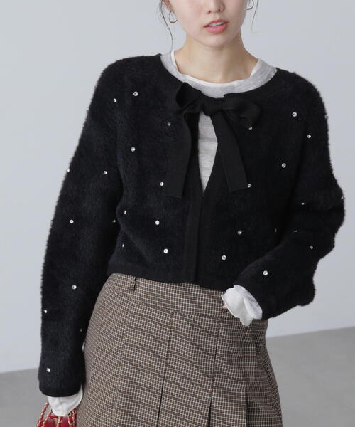 FREE'S MART（フリーズマート）の「◆ラインストーンクロップドニットカーディガン（ニット/セーター・レディース・レッド/グレー/ブラック・FREE）」の6枚目の写真