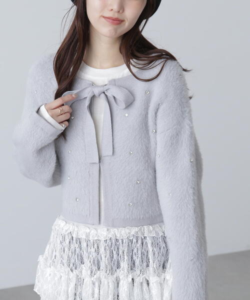 FREE'S MART（フリーズマート）の「◆ラインストーンクロップドニットカーディガン（ニット/セーター・レディース・レッド/グレー/ブラック・FREE）」の13枚目の写真