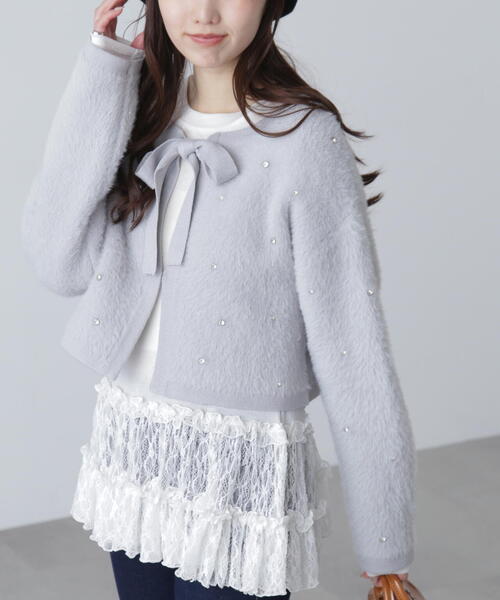 FREE'S MART（フリーズマート）の「◆ラインストーンクロップドニットカーディガン（ニット/セーター・レディース・レッド/グレー/ブラック・FREE）」の15枚目の写真