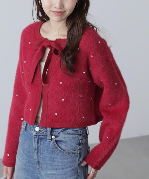 FREE'S MART（フリーズマート）の「◆ラインストーンクロップドニットカーディガン（ニット/セーター・レディース・レッド/グレー/ブラック・FREE）」の22枚目の写真