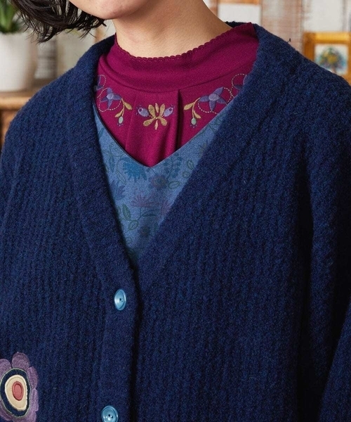 Calle de Bordadores フラワーモチーフニットカーディガン