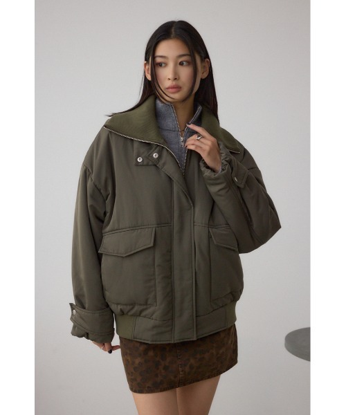 ブラックバイマウジー　ボアカラーブルゾン　カーキ 襟リブ中綿ポケットブルゾン（ブルゾン）｜AZUL BY MOUSSY（アズール