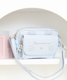 Coboca+フェイクレザーネコサイドリボンパールチェーン付ショルダー