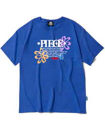 ピースフラワーグラフィックTシャツ - ブルー