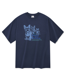 ハッピーブルドッグ 半袖Tシャツ ネイビー