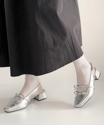 Shoes in Closet | 軽量 スクウェアトゥ ワイドヒール バックバンド リボン パンプス 2488(パンプス)