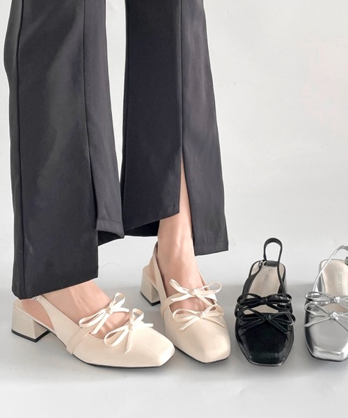 Shoes in Closet（シューズインクローゼット）の「軽量 スクウェアトゥ ワイドヒール バックバンド リボン パンプス 2488（パンプス・レディース・ブラック/アイボリー/シルバー・S/M/L/LL）」の2枚目の写真