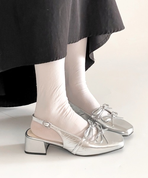 Shoes in Closet（シューズインクローゼット）の「軽量 スクウェアトゥ ワイドヒール バックバンド リボン パンプス 2488（パンプス・レディース・ブラック/アイボリー/シルバー・S/M/L/LL）」の17枚目の写真