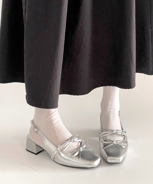 Shoes in Closet（シューズインクローゼット）の「軽量 スクウェアトゥ ワイドヒール バックバンド リボン パンプス 2488（パンプス・レディース・ブラック/アイボリー/シルバー・S/M/L/LL）」の20枚目の写真