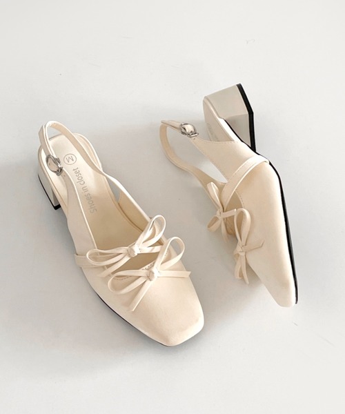 Shoes in Closet（シューズインクローゼット）の「軽量 スクウェアトゥ ワイドヒール バックバンド リボン パンプス 2488（パンプス・レディース・ブラック/アイボリー/シルバー・S/M/L/LL）」の10枚目の写真