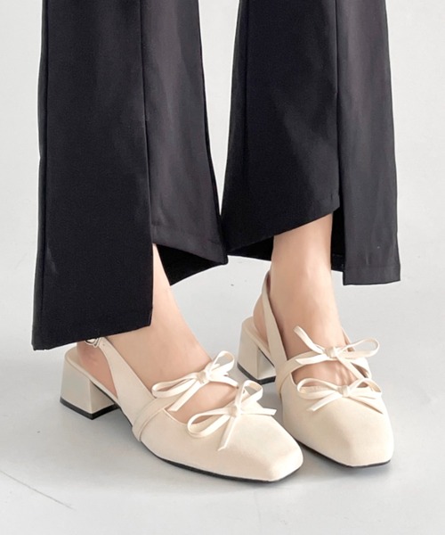 Shoes in Closet（シューズインクローゼット）の「軽量 スクウェアトゥ ワイドヒール バックバンド リボン パンプス 2488（パンプス・レディース・ブラック/アイボリー/シルバー・S/M/L/LL）」の6枚目の写真