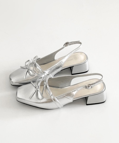 Shoes in Closet（シューズインクローゼット）の「軽量 スクウェアトゥ ワイドヒール バックバンド リボン パンプス 2488（パンプス・レディース・ブラック/アイボリー/シルバー・S/M/L/LL）」の21枚目の写真