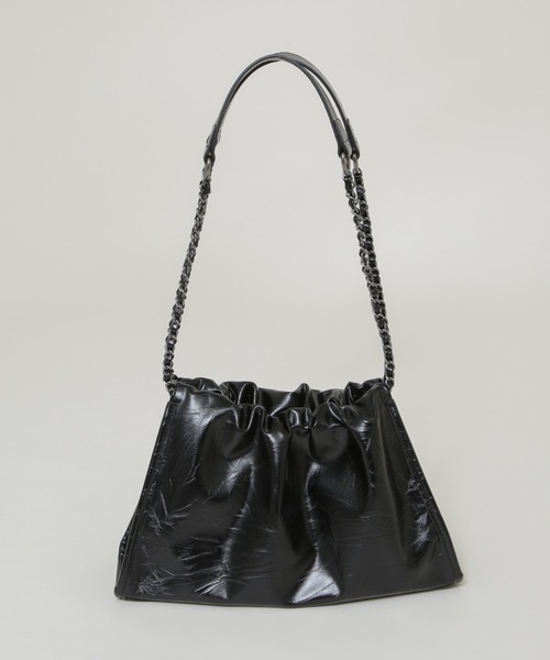 NANO universe（ナノユニバース）の「チェーンショルダーギャザーバッグ（ショルダーバッグ・レディース・シルバー/ブラック・F）」の5枚目の写真