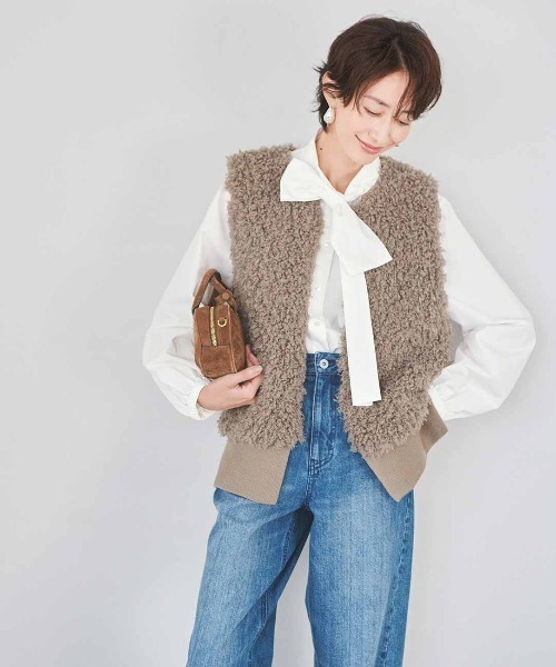 IEDIT(イディット)の「IEDIT ループ付きで簡単に華やぐボウタイブラウス(シャツ/ブラウス・レディース・ブルー/ホワイト・3L/LL/L/M/S)」の8枚目の写真