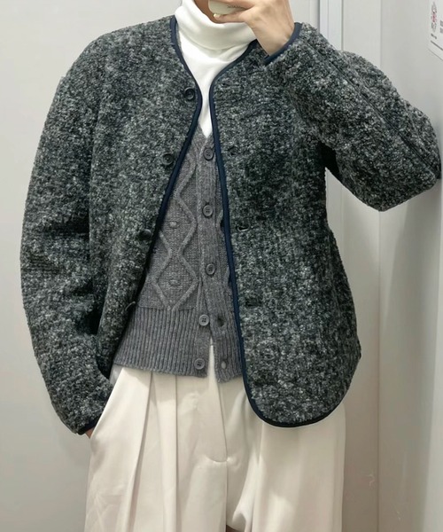 by LEGNA（バイレグナ）の「ボアフリースカーディガン（カーディガン/ボレロ・レディース・ベージュ/ピンク/ブラック/アイボリー/グレー・SMALL/MEDIUM/LARGE/X-LARGE）」の3枚目の写真