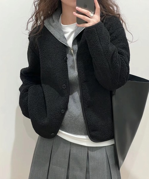 by LEGNA（バイレグナ）の「ボアフリースカーディガン（カーディガン/ボレロ・レディース・ベージュ/ピンク/ブラック/アイボリー/グレー・SMALL/MEDIUM/LARGE/X-LARGE）」の6枚目の写真