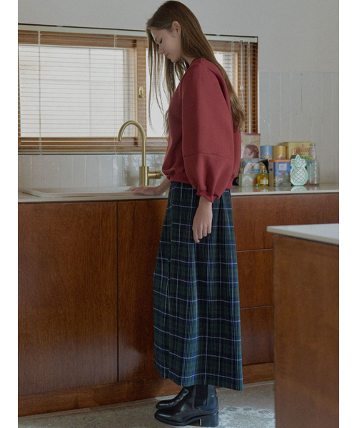 AVANT-G(アバン)の「Tartan Check Pleated Maxi Skirt - GREEN(スカート・レディース・ダークグリーン/ブラウン/レッド・FREE)」の6枚目の写真