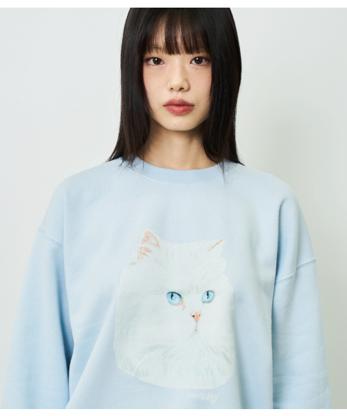 chancechance(チャンスチャンス)の「キャットプリントスウェットシャツ(スカイブルー/裏起毛)(スウェット・レディース・その他・SMALL/MEDIUM)」の1枚目の写真