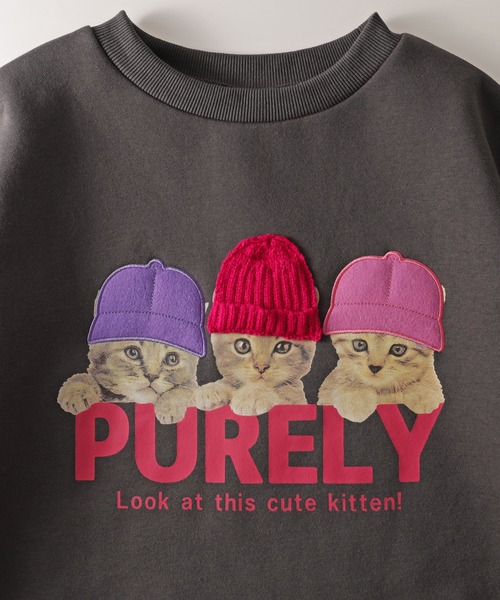 BELLUNA PLUS(ベルーナ)の「ニット帽3匹ネコ裏起毛プルオーバー(Tシャツ/カットソー・レディース・チャコール・M/L/XL/2XL)」の7枚目の写真