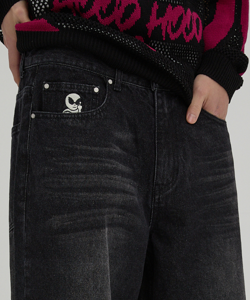 HOODHOOD（フッドフッド）の「HDチェーン刺繍デニムパンツブラック（デニムパンツ・レディース・その他・1/2/4/3）」の3枚目の写真