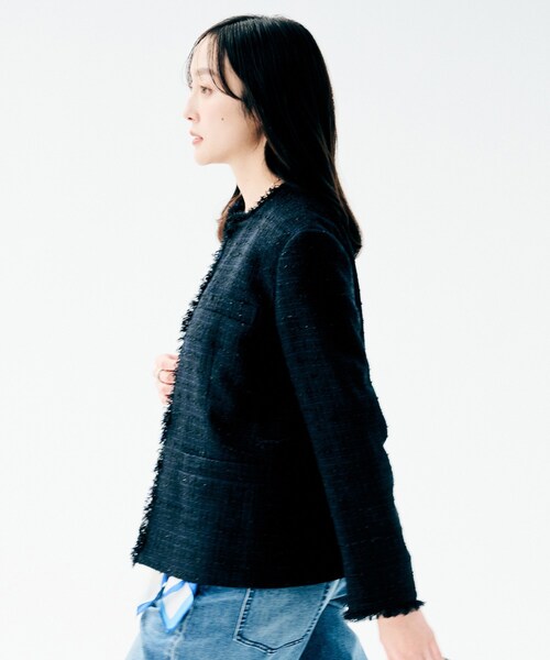 UNTITLED（アンタイトル）の「【セレモニー/華やか】ファンシーツイード ジャケット（ノーカラージャケット・レディース・ベージュ系その他7/ネイビー系3/ブルー系8・50/44/46/48/01/02/03/04/42/00）」の20枚目の写真