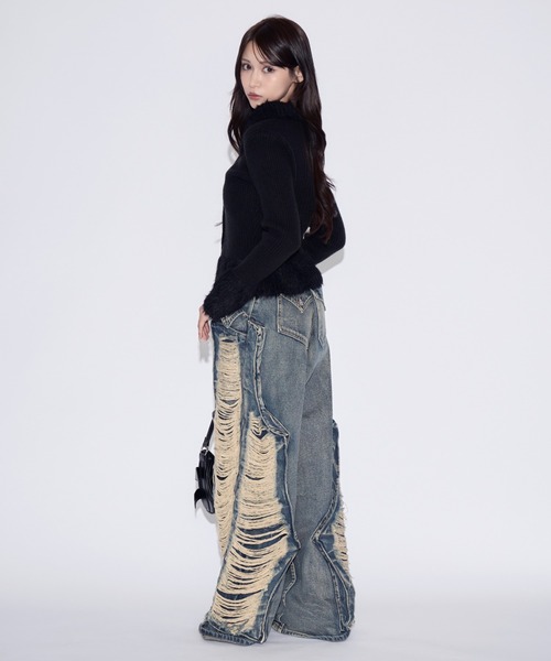 tinkerend(ティンカーエンド)の「Shaggy Polo Collar Knit Cardigan / シャギーポロカラーニットカーディガン(ニット/セーター・レディース・グレー/ブラック・FREE)」の19枚目の写真
