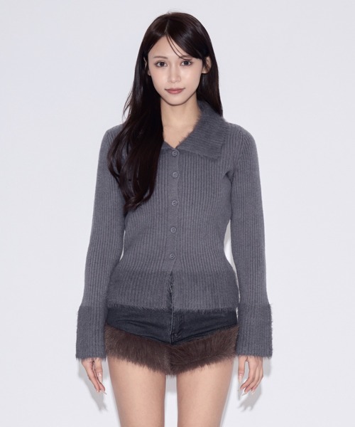 tinkerend(ティンカーエンド)の「Shaggy Polo Collar Knit Cardigan / シャギーポロカラーニットカーディガン(ニット/セーター・レディース・グレー/ブラック・FREE)」の17枚目の写真