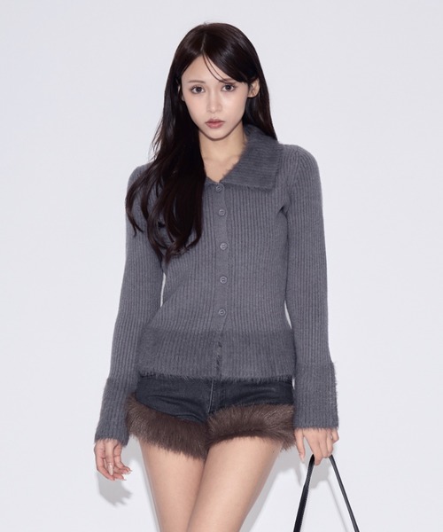 tinkerend(ティンカーエンド)の「Shaggy Polo Collar Knit Cardigan / シャギーポロカラーニットカーディガン(ニット/セーター・レディース・グレー/ブラック・FREE)」の15枚目の写真
