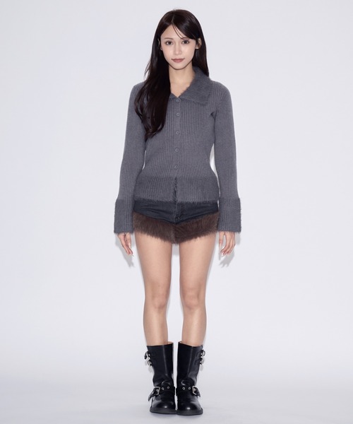tinkerend(ティンカーエンド)の「Shaggy Polo Collar Knit Cardigan / シャギーポロカラーニットカーディガン(ニット/セーター・レディース・グレー/ブラック・FREE)」の13枚目の写真