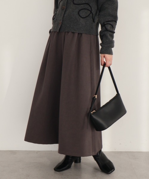 AMERICAN HOLIC（アメリカンホリック）の「【選べる丈】ギャザーウールライクスカーチョ（その他パンツ・レディース・ブラック/グレイッシュベージュ/杢グレー・L/M）」の2枚目の写真