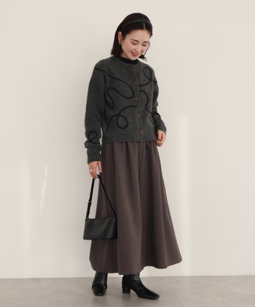 AMERICAN HOLIC（アメリカンホリック）の「【選べる丈】ギャザーウールライクスカーチョ（その他パンツ・レディース・ブラック/グレイッシュベージュ/杢グレー・L/M）」の4枚目の写真