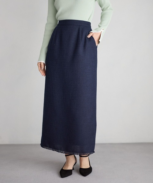 Andemiu(アンデミュウ)の「【セレモニー】ツイードIラインスカート636786(スカート・レディース・ネイビー/アイボリー・SMALL/MEDIUM)」の1枚目の写真