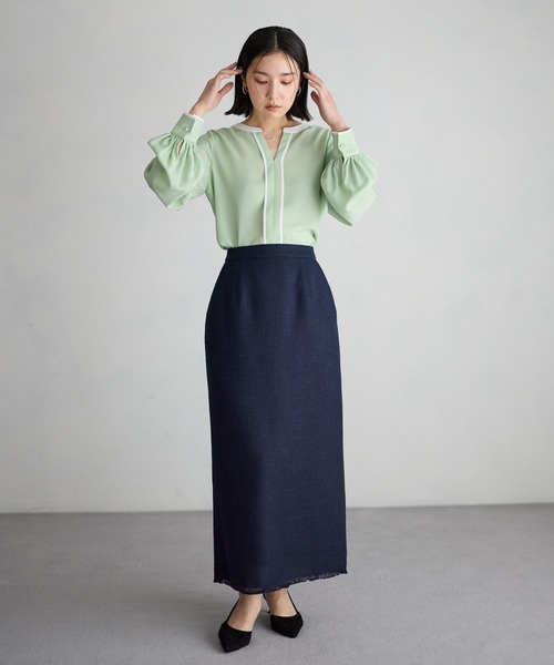 Andemiu(アンデミュウ)の「【セレモニー】ツイードIラインスカート636786(スカート・レディース・ネイビー/アイボリー・SMALL/MEDIUM)」の6枚目の写真