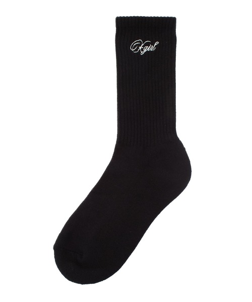 X-girl(エックスガール)の「SCRIPT LOGO ONE POINT SOCKS(ソックス/靴下・レディース・ホワイト/ブラック・ONE SIZE)」の1枚目の写真
