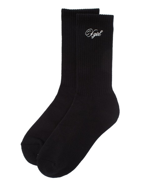 X-girl(エックスガール)の「SCRIPT LOGO ONE POINT SOCKS(ソックス/靴下・レディース・ホワイト/ブラック・ONE SIZE)」の3枚目の写真