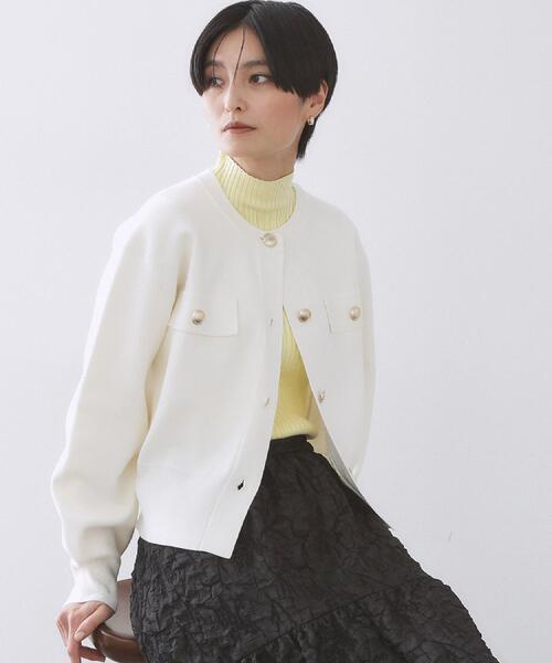 OPAQUE.CLIP（オペークドットクリップ）の「フラップポケット金ボタンニットカーディガン【洗濯機OK】（カーディガン/ボレロ・レディース・ブラック/イエロー系その他/オレンジ/ホワイト・38/40/42）」の16枚目の写真