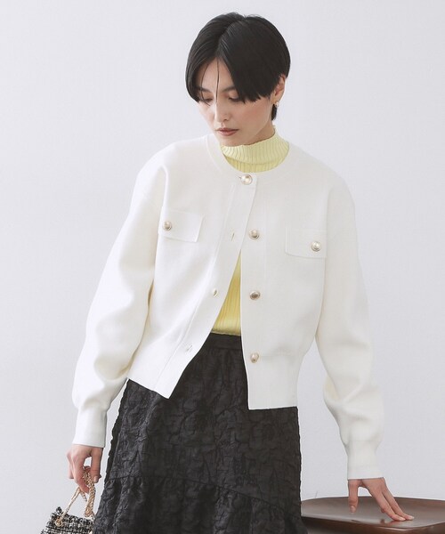 OPAQUE.CLIP（オペークドットクリップ）の「フラップポケット金ボタンニットカーディガン【洗濯機OK】（カーディガン/ボレロ・レディース・ブラック/イエロー系その他/オレンジ/ホワイト・38/40/42）」の15枚目の写真
