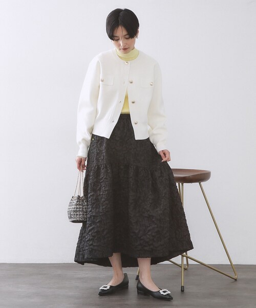 OPAQUE.CLIP（オペークドットクリップ）の「フラップポケット金ボタンニットカーディガン【洗濯機OK】（カーディガン/ボレロ・レディース・ブラック/イエロー系その他/オレンジ/ホワイト・38/40/42）」の14枚目の写真