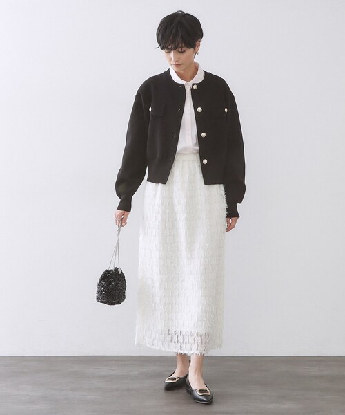 OPAQUE.CLIP（オペークドットクリップ）の「フラップポケット金ボタンニットカーディガン【洗濯機OK】（カーディガン/ボレロ・レディース・ブラック/イエロー系その他/オレンジ/ホワイト・38/40/42）」の9枚目の写真