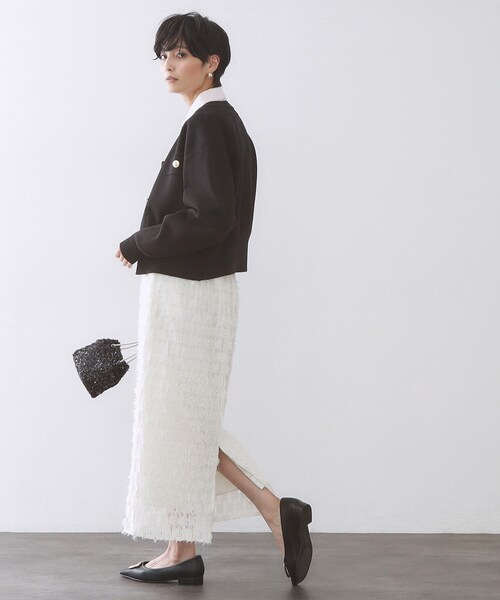 OPAQUE.CLIP（オペークドットクリップ）の「フラップポケット金ボタンニットカーディガン【洗濯機OK】（カーディガン/ボレロ・レディース・ブラック/イエロー系その他/オレンジ/ホワイト・38/40/42）」の8枚目の写真