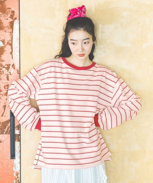 niko and...（ニコアンド）の「COLORマイスターボーダーロンT（Tシャツ/カットソー・レディース・グレー/ライトブルー/ライトグリーン/ピンク・MEDIUM/LARGE）」の4枚目の写真