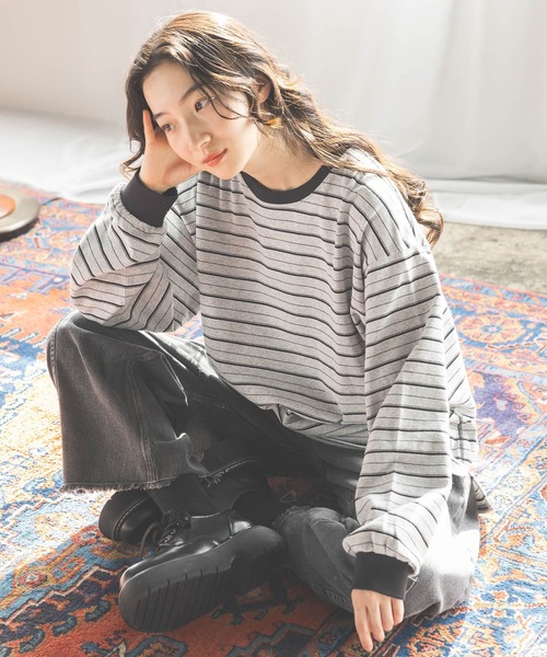 niko and...（ニコアンド）の「COLORマイスターボーダーロンT（Tシャツ/カットソー・レディース・グレー/ライトブルー/ライトグリーン/ピンク・MEDIUM/LARGE）」の7枚目の写真