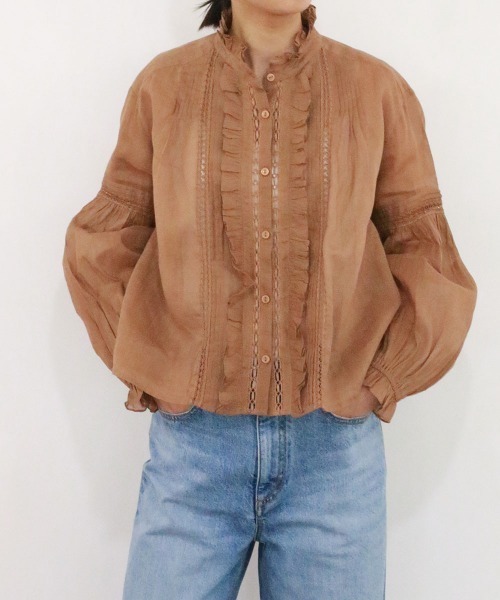 Marilyn Moon(マリリンムーン)の「sheer starched cotton lace frilled blouse(シャツ/ブラウス・レディース・ホワイト/ベージュ/ネイビー・FREE)」の1枚目の写真