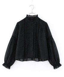 sheer starched cotton lace frilled blouse